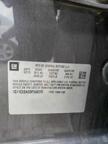 1G11C5SA6DF342076 - 2013 CHEVROLET MALIBU 1LT ნაცრისფერი ფოტო 12