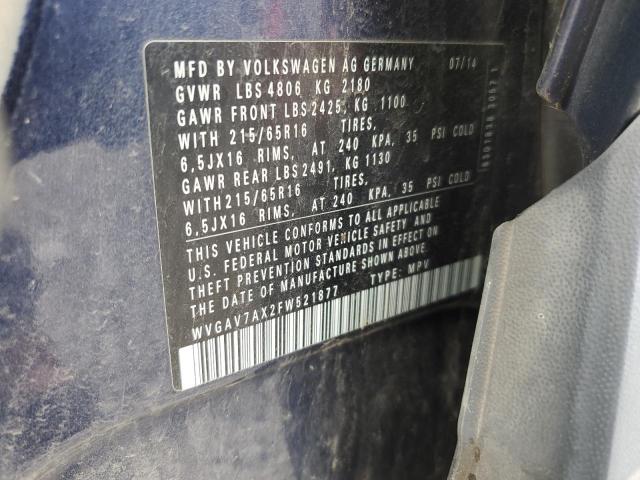 WVGAV7AX2FW521877 - 2015 VOLKSWAGEN TIGUAN S BLUE photo 14
