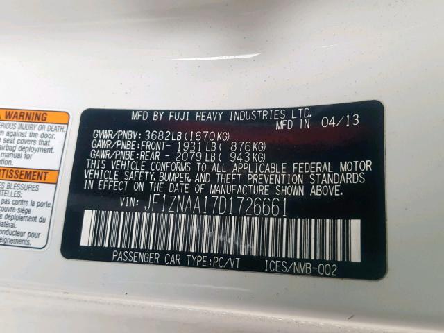 JF1ZNAA17D1726661 - 2013 TOYOTA SCION FR-S  photo 10