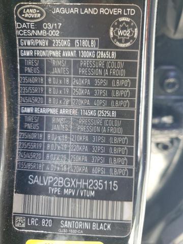 SALVP2BGXHH235115 - 2017 LAND ROVER RANGE ROVE SE BLACK photo 13