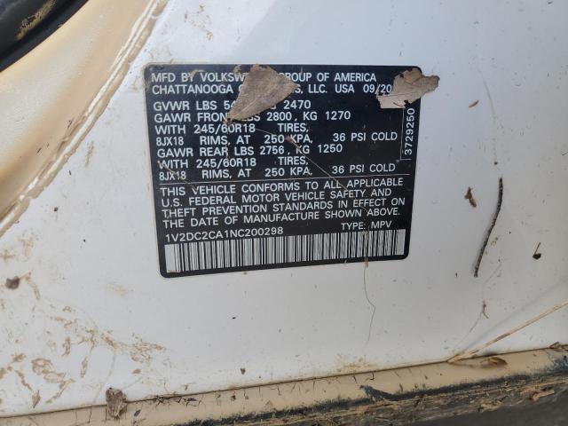 1V2DC2CA1NC200298 - 2022 VOLKSWAGEN ATLAS CROS SE WHITE photo 13