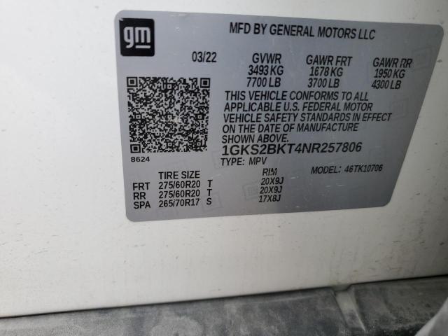 1GKS2BKT4NR257806 - 2022 GMC YUKON SLT WHITE photo 13