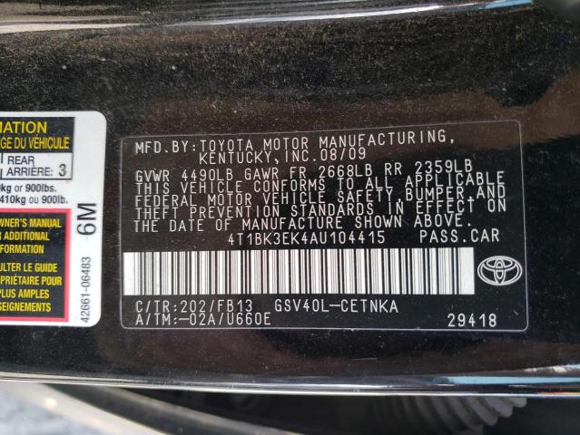 4T1BK3EK4AU104415 - 2010 TOYOTA CAMRY SE BLACK photo 12