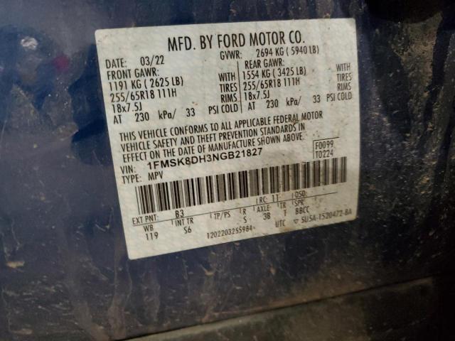 1FMSK8DH3NGB21827 - 2022 FORD EXPLORER XLT ლურჯი ფოტო 14