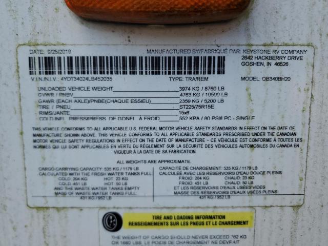 4YDT34024LB452035 - 2020 KEYSTONE OUTBACK TWO TONE photo 10