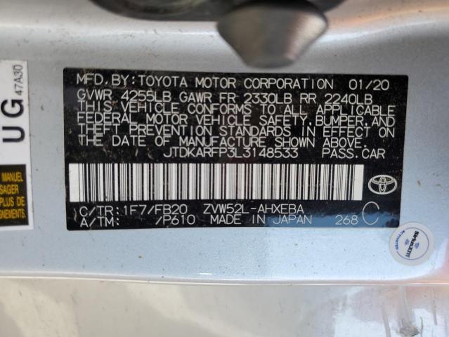 JTDKARFP3L3148533 - 2020 TOYOTA PRIUS PRIM LE SILVER photo 12