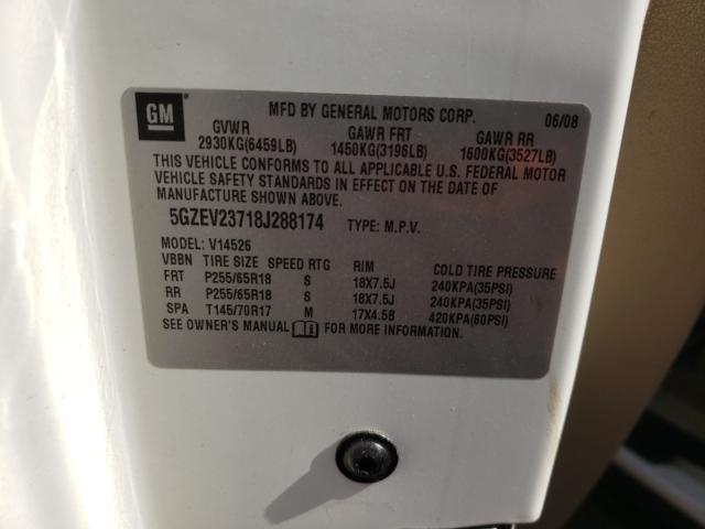 5GZEV23718J288174 - 2008 SATURN OUTLOOK XR WHITE photo 10