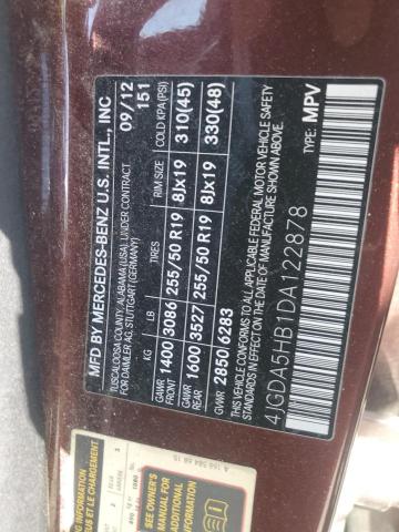 4JGDA5HB1DA122878 - 2013 MERCEDES-BENZ ML 350 4MATIC BURGUNDY photo 13