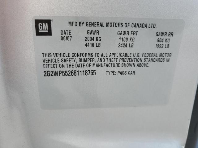 2G2WP552681118765 - 2008 PONTIAC GRAND PRIX 银色 照片 12