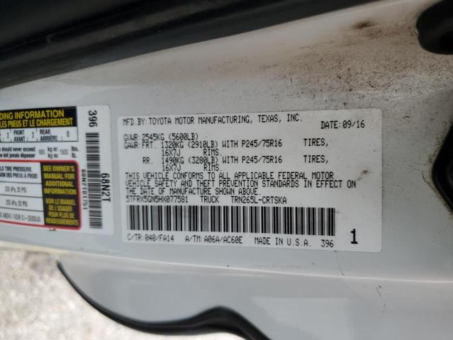 5TFRX5GN5HX077581 - 2017 TOYOTA TACOMA ACCESS CAB WHITE photo 12