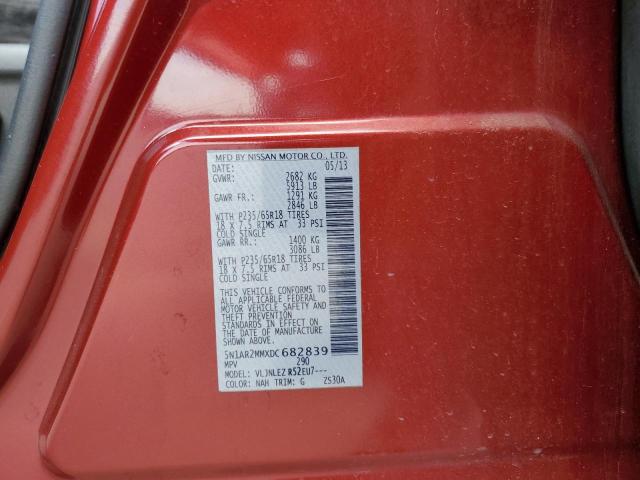 5N1AR2MMXDC682839 - 2013 NISSAN PATHFINDER S MAROON photo 13