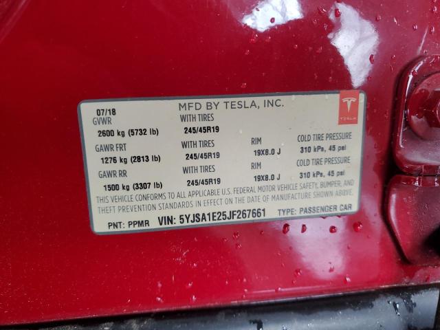 5YJSA1E25JF267661 - 2018 TESLA MODEL S RED photo 12