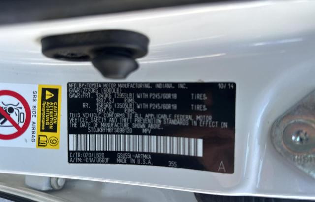 5TDJKRFH6FS098120 - 2015 TOYOTA HIGHLANDER XLE 白色 照片 10