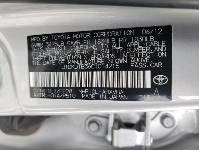 JTDKDTB36C1014215 - 2012 TOYOTA PRIUS C SILVER photo 12