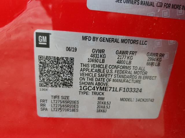 1GC4YME71LF103324 - 2020 CHEVROLET SILVERADO K2500 CUSTOM RED photo 12