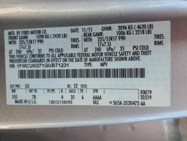 1FMCU0G71GUB71231 - 2016 FORD ESCAPE SE SILVER photo 13