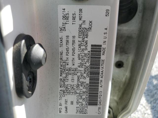 5TFJU4GNXEX062828 - 2014 TOYOTA TACOMA DOUBLE CAB PRERUNNER WHITE photo 12