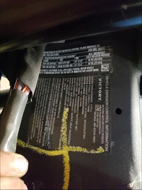 5VPEW36N5C3010438 - 2012 VICTORY MOTORCYCLES HARD-BALL Schwarz Foto 10