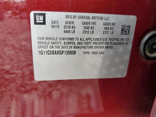 1G11C5SAXGF135808 - 2016 CHEVROLET MALIBU LIM LT ბურგუნდია ფოტო 12