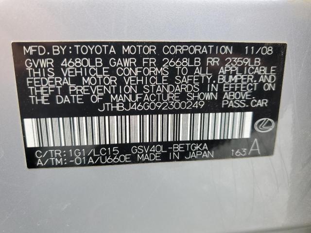 JTHBJ46G092300249 - 2009 LEXUS ES 350 SILVER photo 12