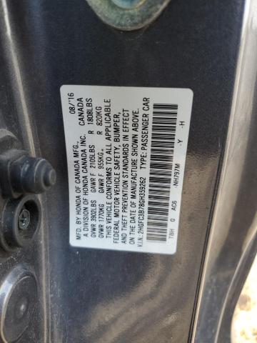 2HGFC3B78GH359262 - 2016 HONDA CIVIC EXL GRAY photo 12