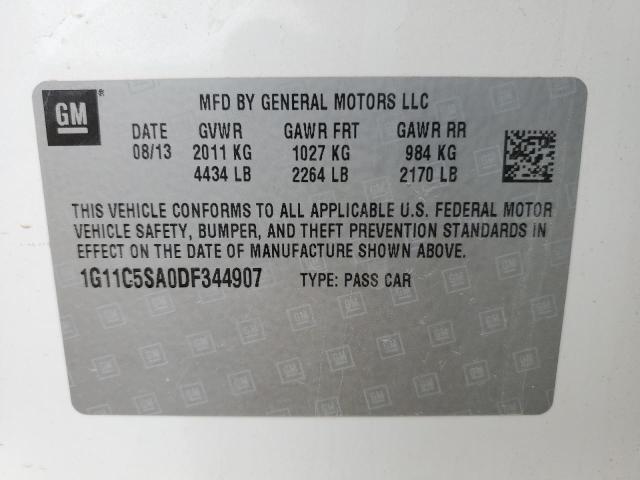 1G11C5SA0DF344907 - 2013 CHEVROLET MALIBU 1LT თეთრი ფოტო 12