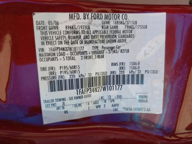 1FAFP34N27W101177 - 2007 FORD FOCUS ZX4 RED photo 12