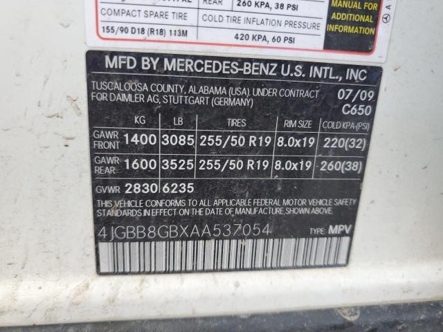 4JGBB8GBXAA537054 - 2010 MERCEDES-BENZ ML 350 4MATIC WHITE photo 13