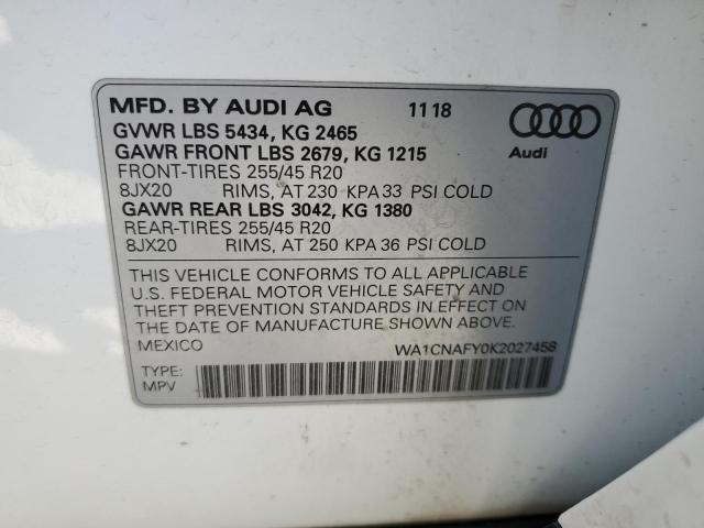 WA1CNAFY0K2027458 - 2019 AUDI Q5 PRESTIGE WHITE photo 13