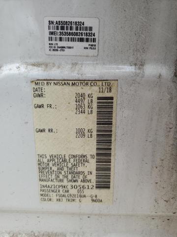 1N4AZ1CP9KC305612 - 2019 NISSAN LEAF S WHITE photo 12