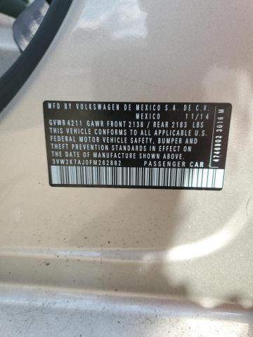 3VW2K7AJ0FM262882 - 2015 VOLKSWAGEN JETTA BASE 米色 照片 12