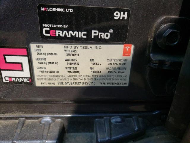5YJSA1E21JF276115 - 2018 TESLA MODEL S Մոխրագույն լուսանկար 13