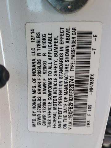 19XFB2F93FE220741 - 2015 HONDA CIVIC EXL თეთრი ფოტო 12