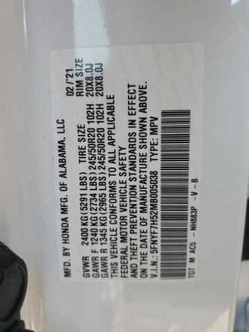 5FNYF7H52MB005038 - 2021 HONDA PASSPORT EXL أبيض صورة 13