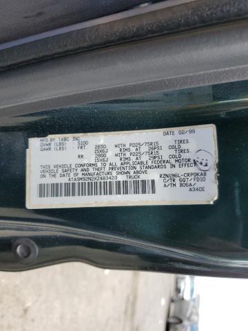 4TASM92N2XZ483423 - 1999 TOYOTA TACOMA XTRACAB PRERUNNER მწვანე ფოტო 12