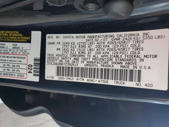 5TEJU62N87Z392613 - 2007 TOYOTA TACOMA DOUBLE CAB PRERUNNER BLACK photo 12