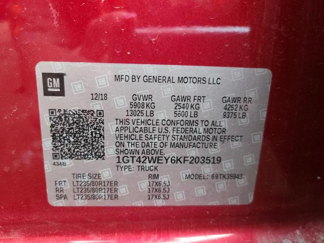 1GT42WEY6KF203519 - 2019 GMC SIERRA K3500 DENALI RED photo 13