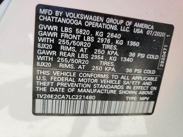1V26E2CA7LC221480 - 2020 VOLKSWAGEN ATLAS CROS SE თეთრი ფოტო 14