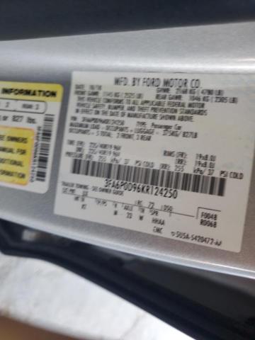 3FA6P0D96KR124250 - 2019 FORD FUSION TITANIUM SILVER photo 12