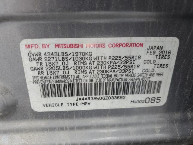 JA4AR3AW0GZ033692 - 2016 MITSUBISHI OUTLANDER ES SILVER photo 12