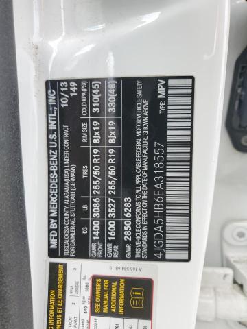 4JGDA5HB6EA318557 - 2014 MERCEDES-BENZ ML 350 4MATIC WHITE photo 13