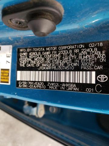 JTDKARFP8J3074510 - 2018 TOYOTA PRIUS PRIM TURQUOISE photo 13