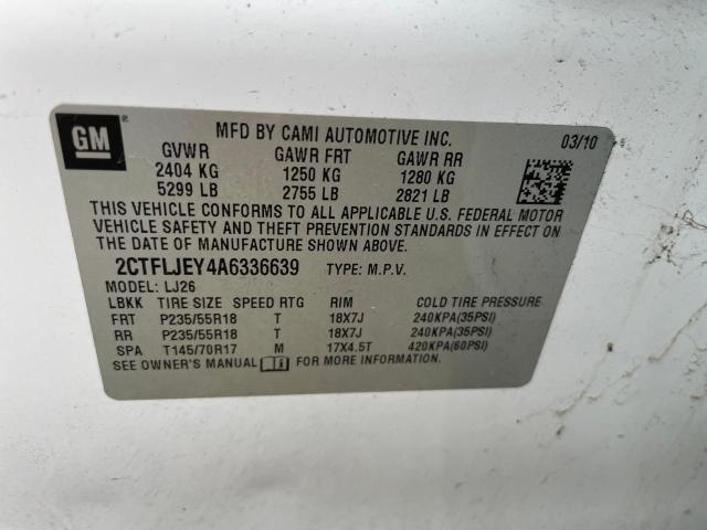 2CTFLJEY4A6336639 - 2010 GMC TERRAIN SLT WHITE photo 10