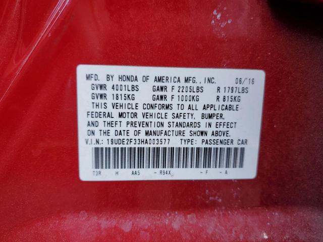 19UDE2F33HA003577 - 2017 ACURA ILX BASE WATCH PLUS RED photo 13