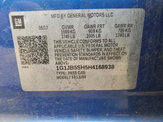 1G1JB5SH5H4168938 - 2017 CHEVROLET SONIC LS 蓝色 照片 12