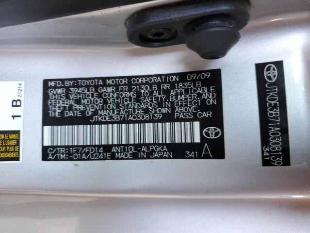 JTKDE3B71A0308139 - 2010 TOYOTA SCION TC 银色 照片 12