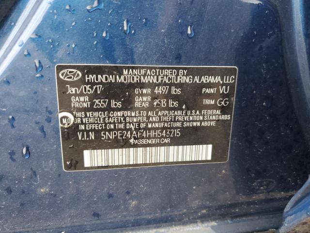 5NPE24AF4HH543215 - 2017 HYUNDAI SONATA SE BLUE photo 12