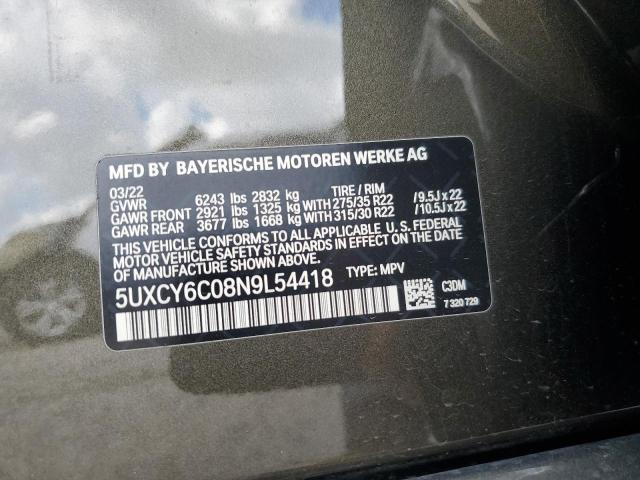 5UXCY6C08N9L54418 - 2022 BMW X6 XDRIVE40I GREEN photo 13