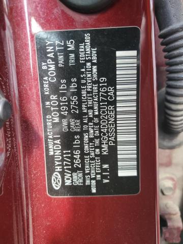 KMHGC4DD2CU177619 - 2012 HYUNDAI GENESIS 3.8L RED photo 12