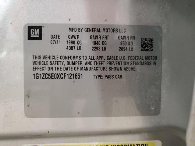 1G1ZC5E0XCF121651 - 2012 CHEVROLET MALIBU 1LT SILVER photo 12